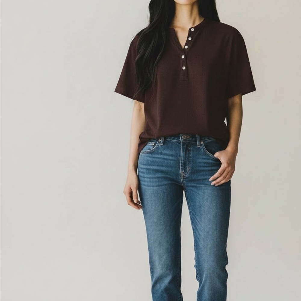 Brown Relaxed Polo Collar Blouse